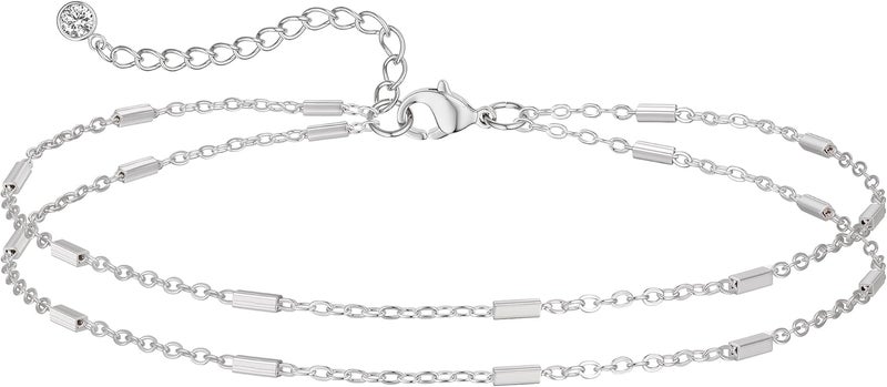 MIDEEO Gold/Silver Ankle Bracelets for Women,14K Gold Anklets for Women Waterproof Cuban Link Heart Beads Herringbone Rhinestone Anklets Set Layered Anklet Bracelets for Women Gold Jewelry Gift - Image 1